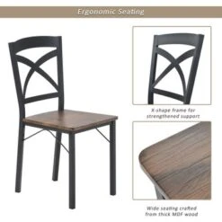 5-Piece Industrial Wooden Dining Set With Metal Frame And 4 Ergonomic Chairs, Brown - Brown -Gourmet Interiors d2b4cdbc 1c0a 4408 9d32 b88fa789b2ff