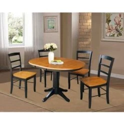 36" Round Extension Dining Table With 4 Madrid Chairs - Distressed Oak -Gourmet Interiors d369073c 6e03 4380 bf98 a7866e138738