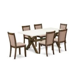 Dining Table Set Include A Dining Table And Parson Chairs With Dark Khaki Fabric Seat - Linen White Finish (Pieces Option) - X727MZ716-7 -Gourmet Interiors d384496f 7b65 460a bf69 720c1bbcc328