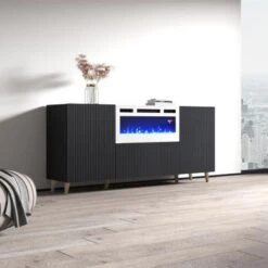 Pafos WH-EF Electric Fireplace 71" Sideboard - Black -Gourmet Interiors d386990d f8d5 46fa 9442 cab395af6c13