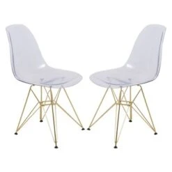 LeisureMod Cresco Plastic Dining Chair With Eiffel Gold Legs Set Of 2 - White Purple -Gourmet Interiors d3b8cfc4 10c2 4c74 adb4 f9e76c0b8970