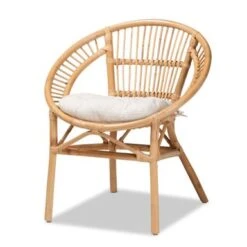 Baxton Studio Adrina Modern Bohemian Natural Brown Rattan Dining Chair - White, Natural Brown