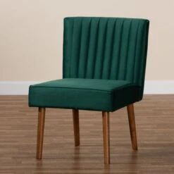 Baxton Studio Alvis Mid-Century Velvet Upholstered Dining Chair - Emerald Green, Walnut Brown -Gourmet Interiors d4802b11 5acd 4501 af36 b3b1114347c3
