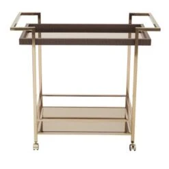 Isabella Champagne Metal Wine Cart With Glass Top - Kitchen Cart - Brown -Gourmet Interiors d5006bc3 72ba 4539 980f 2f1307bbeb3d