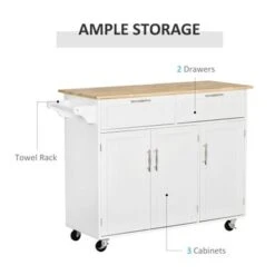 HOMCOM 48" Modern Kitchen Island Cart On Wheels With Storage Drawers, Rolling Utility Cart With Adjustable Shelves, Cabinets - White -Gourmet Interiors d5320f05 160a 4afc 9943 22a74546f829