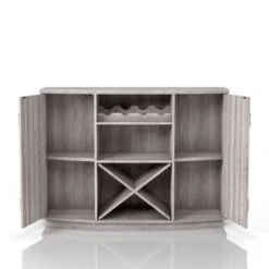 DH BASIC Farmhouse Plank-Style 28-Bottle 47-Inch Wine Cabinet Buffet By Denhour - Reclaimed Black Oak -Gourmet Interiors d550b17a 9554 4d8b 9782 dcb7a2e8cda7