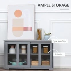 HOMCOM Modern Kitchen Sideboard, Stackable Storage Cabinet, Sliding Glass Door Console, Cupboard Serving Buffet For Kitchen - White -Gourmet Interiors d59f8c49 629d 4ceb a867 3d2b14e70a2f