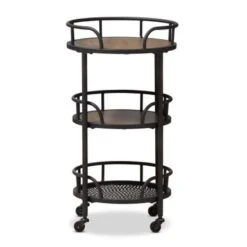 Carbon Loft Inyo Rustic Industrial Style Metal And Wood Mobile Serving Cart - Cart-Brown/Black -Gourmet Interiors d648bd4d 13ad 43b6 bab0 6e5029be7c0e