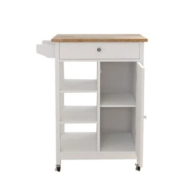 White Kitchen Cart With Towel Rack And Rubber Wood Table Top - Kitchen Cart 5 White Kitchen Cart With Towel Rack And Rubber Wood Table Top - Kitchen Cart - Image 3