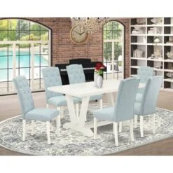 Dining Room Table Set - A Dining Table And Parson Chairs - Linen White Finish (No. Of Chairs & Bench Options) - V026CE215-7