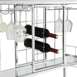 Bar&Serving Cart With Glass Holder And Wine Rack, 3-Tier Kitchen Trolley With Tempered Glass Shelves And Chrome-Finished - Brown 24 Bar&Serving Cart With Glass Holder And Wine Rack, 3-Tier Kitchen Trolley With Tempered Glass Shelves And Chrome-Finished - Brown -Gourmet Interiors d87b62c7 7d7b 4dcf bf46 71871502e25a