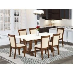 East West Furniture Kitchen Set, A Rectangular Table And Kitchen Chairs With Linen Fabric Seat (Pieces Option) - V727MZN32-6 -Gourmet Interiors d8a79dbb 5b1a 47d9 b2d2 a6d74163fea9