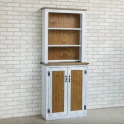 72-inch Tall Lodge Style China Cabinet With 3 Display Shelves And 2 Doors - White & Espresso Top -Gourmet Interiors d8e917cc 54e6 46cf b8b1 e1d2842e1ad5