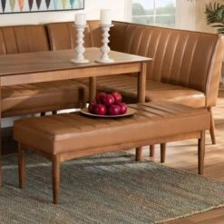 Baxton Studio Daymond Mid-Century Modern Dining Bench - Tan -Gourmet Interiors d94892c2 f316 424e 8126 e55c4d0605fd