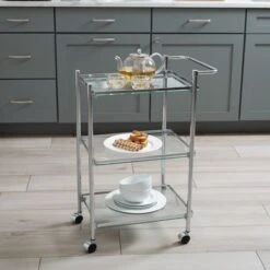 Organize It All Tempered Glass Rolling Serving Cart - 12.76 X 20.76 X 29.88" - Serving Cart - Silver -Gourmet Interiors d977ebef d1d5 4c67 b4b4 482e7a738c06