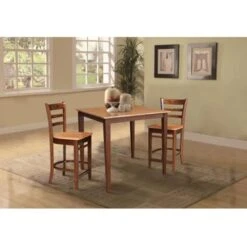 36" X 36" Counter Height Table With 2 Stools - 3 Piece Set - Cinnamon/Espresso