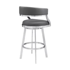Saturn 30" Bar Height Swivel Grey Faux Leather And Brushed Stainless Steel Bar Stool -Gourmet Interiors da5a649f f6dc 4693 a6af 6109db25030e