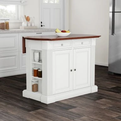 Havenside Home Milbridge White Drop Leaf Breakfast Bar Kitchen Island - White 4 Havenside Home Milbridge White Drop Leaf Breakfast Bar Kitchen Island - White - Image 2