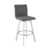 Jermaine 30" Bar Swivel Bar Stool In Brushed Stainless Steel Finish And Gray Faux Leather -Gourmet Interiors dc330915 2baa 4b78 98ab 812eba463693