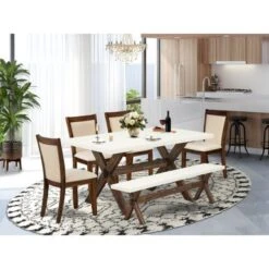 East West Furniture Kitchen Set, A Modern Table And Dining Chairs With Linen Fabric Seat (Pieces Option) - X726MZN32-5 -Gourmet Interiors dc3604f9 7152 4e46 9737 525edad6ef2c