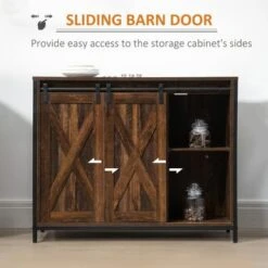 HOMCOM Industrial Farmhouse Buffet Cabinet, Kitchen Sideboard With Sliding Barn Doors, Three Drawers And Adjustable Shelves - Brown -Gourmet Interiors dc37fcdf c1f4 44ad 8c04 f69626455607