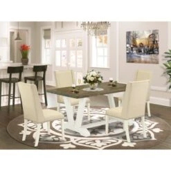 Dining Room Table Set - Rectangular Dining Table & Kitchen Chairs - Linen White Finish (No. Of Chairs & Bench Options) - V076FL201-7 -Gourmet Interiors dc3b88bb 50b0 4a00 8b12 87bac0964dda