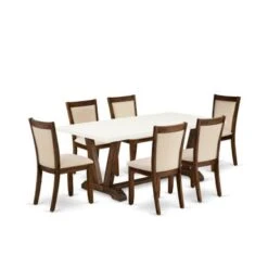 East West Furniture Kitchen Set, A Rectangular Table And Kitchen Chairs With Linen Fabric Seat (Pieces Option) - V727MZN32-6 -Gourmet Interiors dc81bf25 3d94 49ef 8624 c2747029ff95