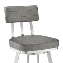Jinab Swivel Bar Stool In Brushed Stainless Steel With Grey Faux Leather -Gourmet Interiors dca202e7 f70c 4d5f a03c d4b8f363f582