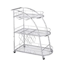 Silver 3-tier Metal And Glass Rolling Bar Cart Serving Wine Cart With Glass Top (30.1 In. W X 36.2 In. H) - Silver - Kitchen Cart -Gourmet Interiors dcafe2f3 8359 4b81 998e f134218ed010