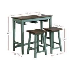 3 Piece Bar Table Set With Two Stools - Antique Teal, Gray -Gourmet Interiors dd5ebb96 07a5 4865 ae83 1fc6294026a0