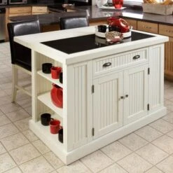 Nantucket Off-white Kitchen Island With Granite Top By Homestyles - Stationary - Granite