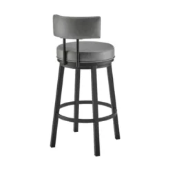 Dalza 30" Swivel Bar Stool In Black Finish With Grey Faux Leather -Gourmet Interiors de6ac16f c7ba 4194 91a3 ed7aabb83e64