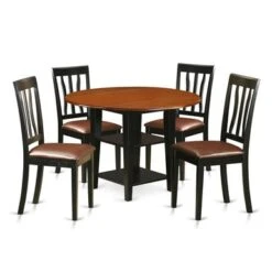 Sudbury Dining Set - A Round Kitchen Table And Dinette Chairs - Black And Cherry Finish (Pieces & Seat Type Options) - SUAN5-BCH-W -Gourmet Interiors de88b86b da85 4ea2 a535 65f4bebc1fb4