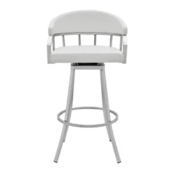 Palmdale Swivel Modern White Faux Leather 30" Bar Stool In Brushed Stainless Steel Finish -Gourmet Interiors deaf67b1 8cac 4d33 9ec9 657bebf93080
