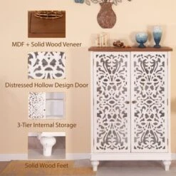 PHI VILLA 2-door Retro Antique Hollow-Carved Storage Cabinet - Blue -Gourmet Interiors dec3a041 5755 42ac a263 7efcb53997f9