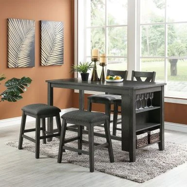 High Dining Table With Storage Shelves,2 High Chairs And 2 Stools - Dark Brown 4 High Dining Table With Storage Shelves,2 High Chairs And 2 Stools - Dark Brown - Image 2