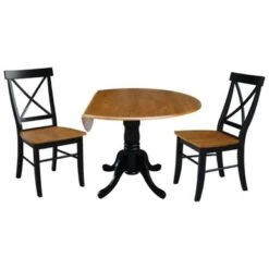 42" Solid Wood Dual Drop Leaf Table With 2 X-Back Chairs - 3 Piece Set - Black/Cherry -Gourmet Interiors df60ef9f 9677 4092 829f 839f763c4a8b