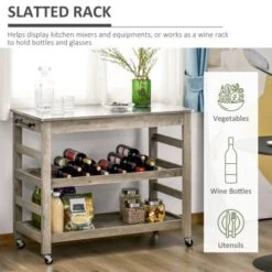 HOMCOM Kitchen Cart Rolling Kitchen Island Utility Trolley With Stainless Steel Top & Storage Wine Rack - 42.5"W X 19"D X 35"H - Kitchen Cart - Grey -Gourmet Interiors e0b8b84c 5c01 4d0f b4f9 9274e9d17ada