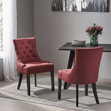 Cheney Contemporary Tufted Dining Chairs (Set Of 2) By Christopher Knight Home - 21.50" L X 25.00" W X 36.00" H - Deep Red/Dark Brown 3 Cheney Contemporary Tufted Dining Chairs (Set Of 2) By Christopher Knight Home - 21.50" L X 25.00" W X 36.00" H - Deep Red/Dark Brown