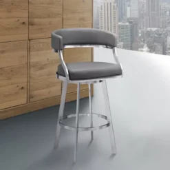 Saturn 30" Bar Height Swivel Grey Faux Leather And Brushed Stainless Steel Bar Stool -Gourmet Interiors e10e9a25 019c 4f23 9eca 149e7f91e0a2