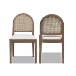 Panama 18.5" Curved Cane Rattan Ivory Side Dining Chair Set Of 2 - Ivory White Boucle -Gourmet Interiors e16a8a7e 8b2d 4238 8013 b782ae995b4b