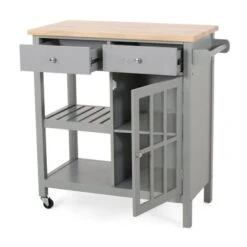 Byway Contemporary Kitchen Cart With Wheels By Christopher Knight Home - Gray + Natural -Gourmet Interiors e184b232 ae29 4742 97d5 b72c7a191735