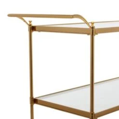 Brass Metal Rolling 3 Glass Shelves Bar Cart With Lockable Wheels - 14 X 37.5 X 31 - Iron - Brass -Gourmet Interiors e1f3b57e 0123 4f93 bf13 9f2f694f25aa