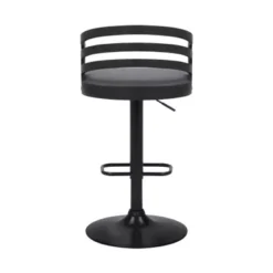 Adele Adjustable Height Swivel Grey Faux Leather And Black Wood Bar Stool With Black Base -Gourmet Interiors e3041a42 9273 4324 adb4 1b66efc6c91a