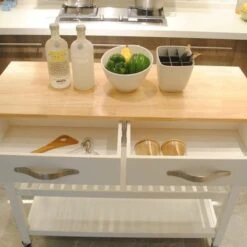 45 In.White Double Kitchen Cart - Kitchen Cart - White -Gourmet Interiors e316ebe4 74a7 4a4b abd9 86c3f08c82fd