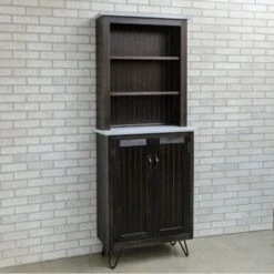 78-inch Tall Lodge Style China Cabinet With 3 Display Shelves, 2 Doors, And 4 Legs - Espresso Top & Base -Gourmet Interiors e3282e25 f622 4db1 8990 c629f14d982c