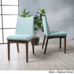 Gourmet Interiors 22 Dimitri Mid-Century Fabric Dining Chair (Set Of 2) By Christopher Knight Home - Mint With Walnut