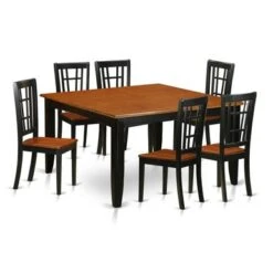 7 Pc Dining Set Includes Square Table With Leaf And 6 Dining Chairs In Black/Cherry Finish (Seat's Type Options) - PFNI7-BCH-W