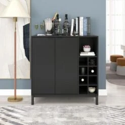 Sideboards And Buffets With Storage Coffee Bar Cabinet - Black