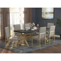 Strick & Bolton Edmiston Grey/ Aged Gold Dining Chairs (Set Of 2) - Dining Height - Set Of 2 - Aged Gold -Gourmet Interiors e42a2f95 29cf 4c05 ad14 29cd2f7bb64b